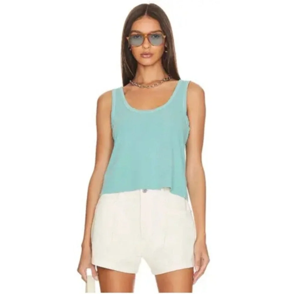 Tularosa Green Nora Tank‎ Top Aqua Splash Large Organic Cotton Casual Boho Beach